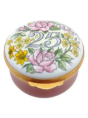 Crummles 25th Anniversary Birthday Trinket Box Floral Enamel 44mm